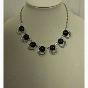 Mid-Century Sarah Coventry “Bold and Beautiful” Faux Black Onyx Silver Choker